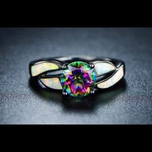 Fire Opal and Topaz ring.  Size 6.